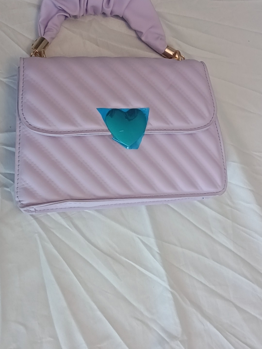 & Other Stories Lilac Quilted Satchel with Blue Heart Hardware